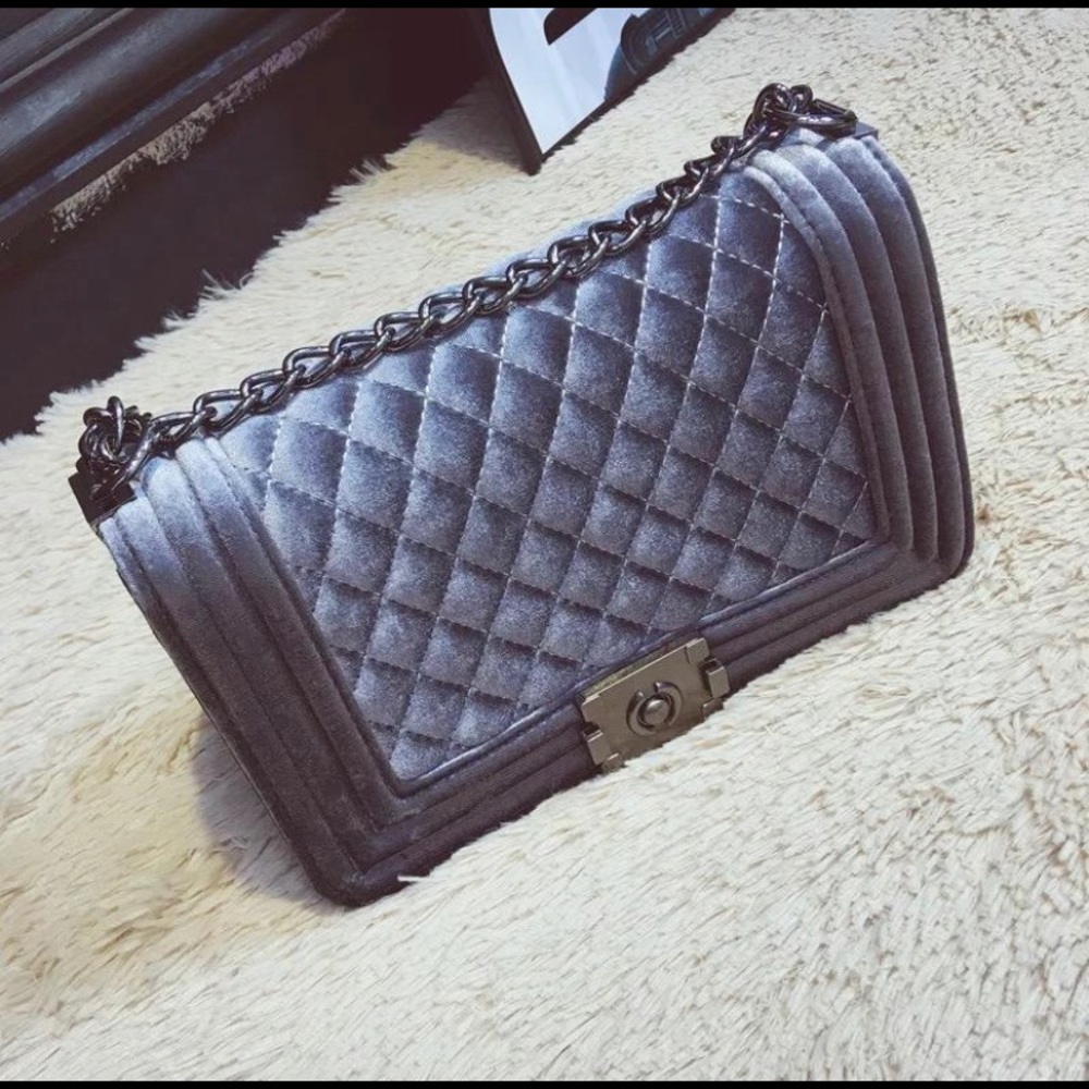 Dark grey velvet handbag